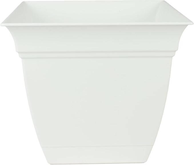 The HC Companies Eclipse Square Plastic Planter w/Attached Saucer - Outdoor & Indoor Plant Pot with Drainage Holes - Lightweight, UV-Resistant Plastic Pots for Plants (10" White, Pack of 1)