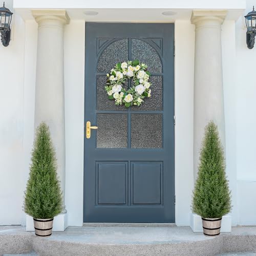 vivatrees 4ft artificial cedar topiary trees with rustic shown in use