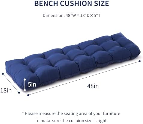 ipynbap outdoor bench cushion, 48x18x5 inch, navy blue, close-up detail