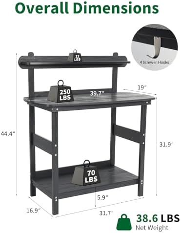 hips outdoor potting table bench with 3-tier storage shown in use