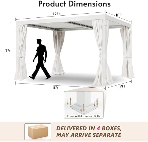 10x12ft aluminum outdoor louvered pergola with screens & shown in use