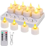 12 Pack Tea Lights Candles Battery Operated with Charging Dock, Remote Control Rechargeable Candles, Flickering Flameless LED Tealight for Votive, Table Decorations, Wedding, Halloween, Christmas
