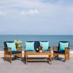 safavieh outdoor collection rocklin natural/ navy cushions/ light, side view