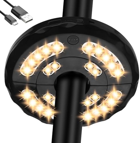Dual-Power Patio Umbrella Light-Rechargeable & Battery Operated Umbrella Lights,3 Lighting Modes Cordless,Umbrella Pole Light for Patio Umbrellas Camping(4 AA Batteries Not Included)