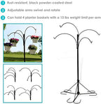sunnydaze 4-arm hanging basket plant stand with adjustable shown in use