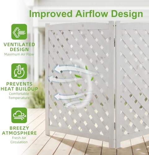 3-panel outdoor air conditioner fence screen, outside wood, close-up detail