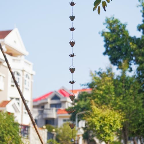 10.3ft lotus rain chains for outside gutters, eaves on a desk or shelf