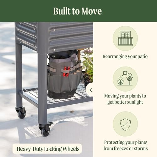 vego garden rolling elevated raised garden bed, 1.5', close-up detail