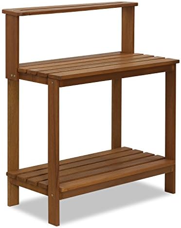 furinno tioman outdoor potting bench with storage shelf showing dimensions