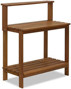 furinno tioman outdoor potting bench with storage shelf showing dimensions