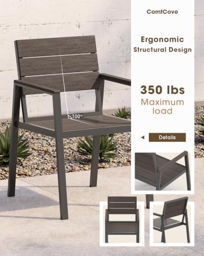 outdoor dining set, aluminum & hdps outdooor table showing dimensions