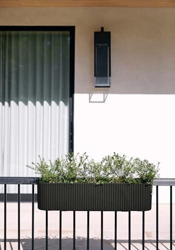 veradek demi series railing planter - round window showing dimensions