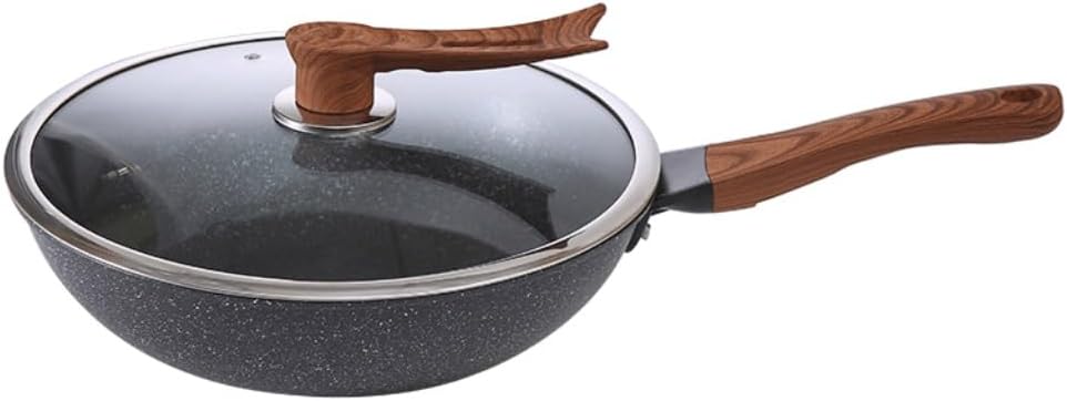 Wooden handle wheat rice stone wok household glass cover non stick boiler stove universal