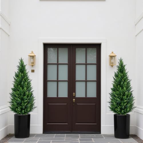 4ft artificial cedar topiary trees (2-pack) - uv, front angle view
