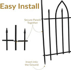 sunnydaze gothic arch decorative garden fence panels, black, close-up detail