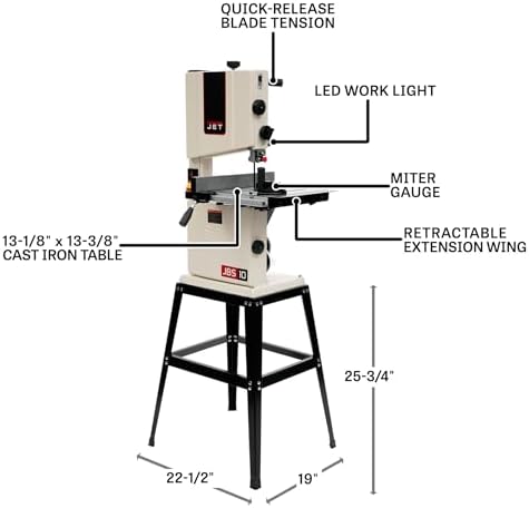 jet 10-inch woodworking band saw with stand, 1/2, view 11