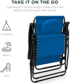 Best Choice Products Oversized Zero Gravity Chair, Folding Outdoor Patio Lounge Recliner w/Cup Holder Accessory Tray, Pillow - Marine Blue