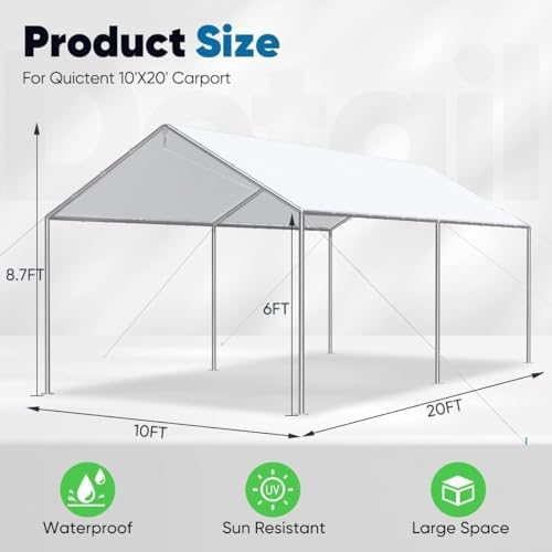 quictent 10x20 ft heavy duty car canopy galvanized, close-up detail