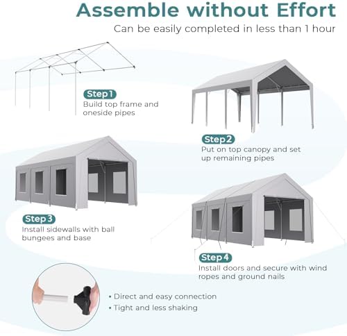 carport 10x20 ft heavy duty, car port with showing dimensions