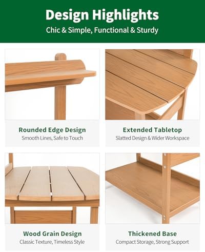 hips outdoor potting table bench with 3-tier storage showing dimensions