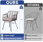 krofem 3 piece wicker patio bistro furniture set showing dimensions