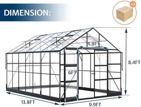 howe 10x14x8.4 ft polycarbonate greenhouse with 4 vent, package contents