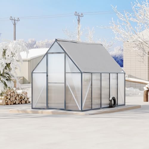 6'x9' aluminum-framed polycarbonate greenhouse, heavy duty polycarbonate greenhouse, front angle view