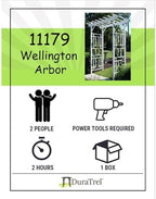 dura-trel wellington arbor, vinyl garden archway for outdoors showing dimensions
