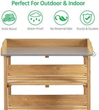 yaheetech potting bench outdoor console table w/3-tier storage,natural showing dimensions