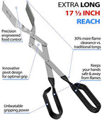 Grill Tongs - 17 inch Black. Professional steak grilling utensil. Long reach Barbeque Grilling Tongs. Ideal for steak, fish, burger, and sausage
