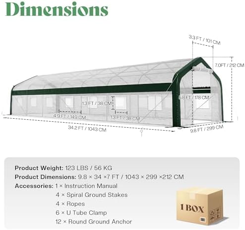 amerlife 34x10x7 ft walk-in tunnel greenhouse with watering shown in use