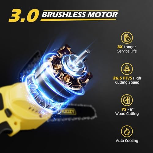 electric 2-in-1 cordless pole saw & 6" chainsaw shown in use
