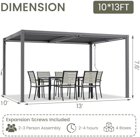 louvered pergola 10' x 13', outdoor aluminum pergola on a desk or shelf