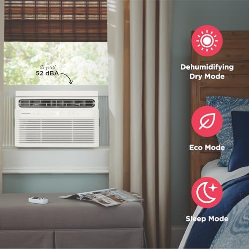 frigidaire 5,000 btu window air conditioner with remote, side view