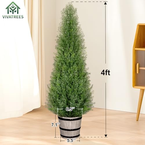 vivatrees 4ft artificial cedar topiary trees with rustic on a desk or shelf