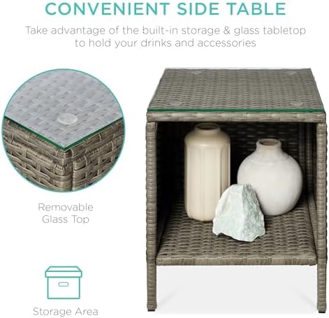 best choice products 3-piece outdoor wicker conversation bistro, close-up detail