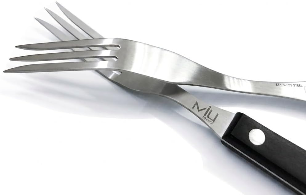 WALLFARM 2 Piece Stainless Steel 3 Prong Granny Fork Set | Three Tine Metal Meat Carving Tools for Kitchen Cooking, Long Steak Flippers for Outdoor BBQ Grills