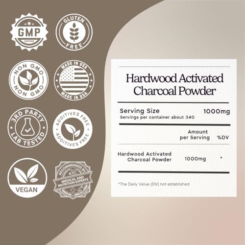 zen principle hardwood activated charcoal powder 100 percent, close-up detail