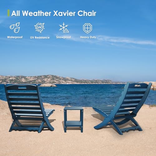 GREENVINES Folding-Xavier-Adirondack-Chairs Set of 2, HDPE Plastic, Blue | No Assembly Needed | Portable | All Weather | Low Maintenance for Fire Pit Outdoor Poolside In-pool Patio Deck | Wave