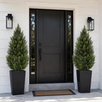 4ft artificial topiary trees with black planter, tall, close-up detail