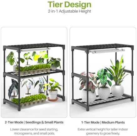 2-tier desktop indoor greenhouse with grow light, 11.8x23.6x23.6 on a desk or shelf