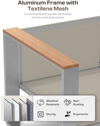 aluminum patio furniture set, 5 seats outdoor patio, side view