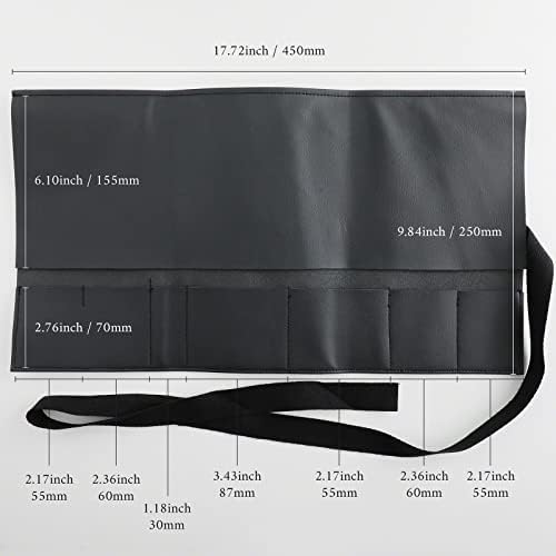 wazakura 6pcs bonsai tool kit with roll bag showing dimensions