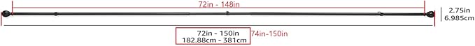 Amazon Basics Easy Installation Adjustable Curtain Rod for Windows with Round Finials, 1-Inch Rod, 72" to 144", Nickel, 2-Pack