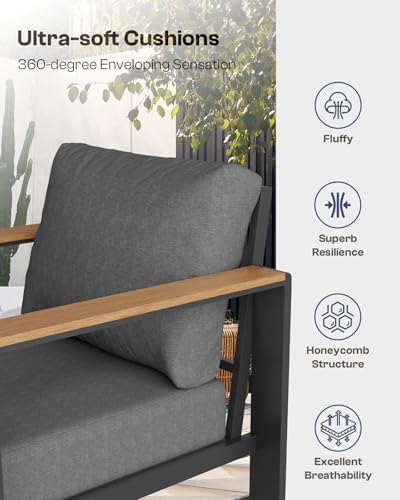 aluminum outdoor patio furniture set with coffee table showing dimensions