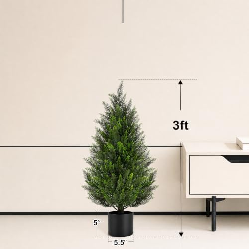 vivatrees 3ft artificial topiary cedar trees, uv-resistant faux, front angle view