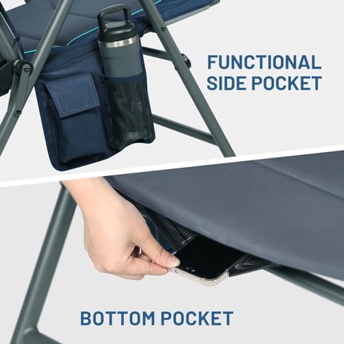 Timber Ridge Oversized Folding Rocking Camping Chair, Padded Outdoor Rocker with High Back, Portable Outdoor Chair for Patio, Garden, Lawn, Supports up to 400 lbs, Blue | Foldable Padded Outdoor Rocker with High Back, Portable Outdoor Chair for Patio