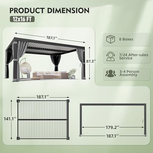 12'x16' louvered pergola aluminum frame shown in use