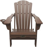THOEOE Folding Adirondack Chair Set of 2, HDPE Plastic Patio Chairs | All-Weather Outdoor Chairs, Oversized Fire Pit Chairs, with Cup Holder, Wood Grain, for Deck, Backyard, Garden, Lawn, Brown