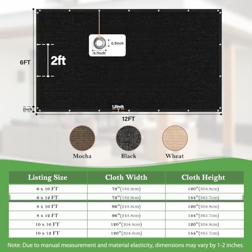 seeye 90% sun shade cloth, 6 x 12, package contents